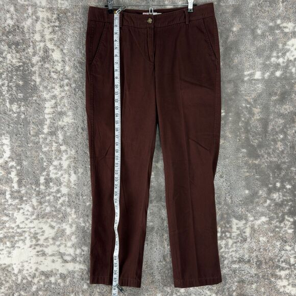 LL Bean Signature Womens Size 12 Rugged Cotton Blend Chino Pants Brown Button - Picture 2 of 13